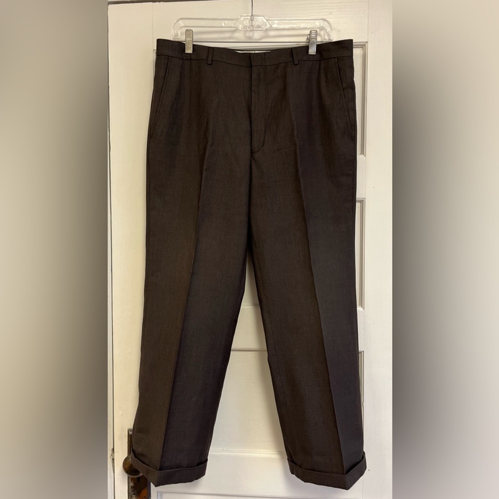 Frank Dress Pants Flat Front gray wool blend cuffed dress pants 34x30 business